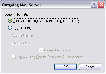 Outlook Express Outgoing mail server