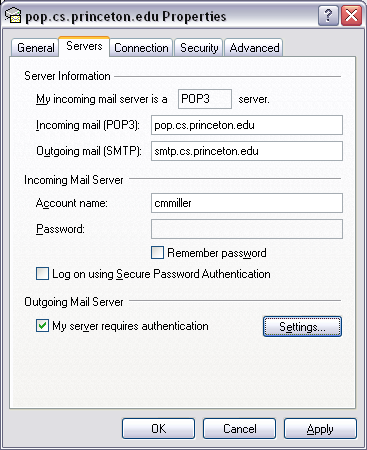 Outlook Express POP Server Setting