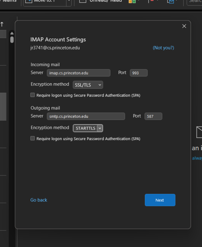 IMAP Settings in Outlook