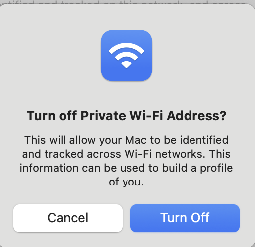 select turn off private wi-fi address