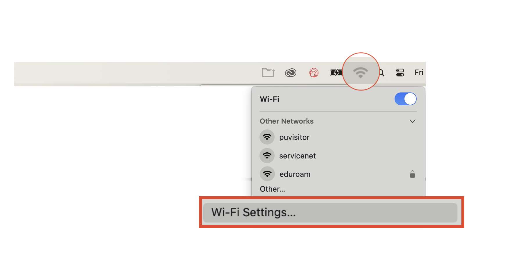 Wi-fi button on the top right of the computer