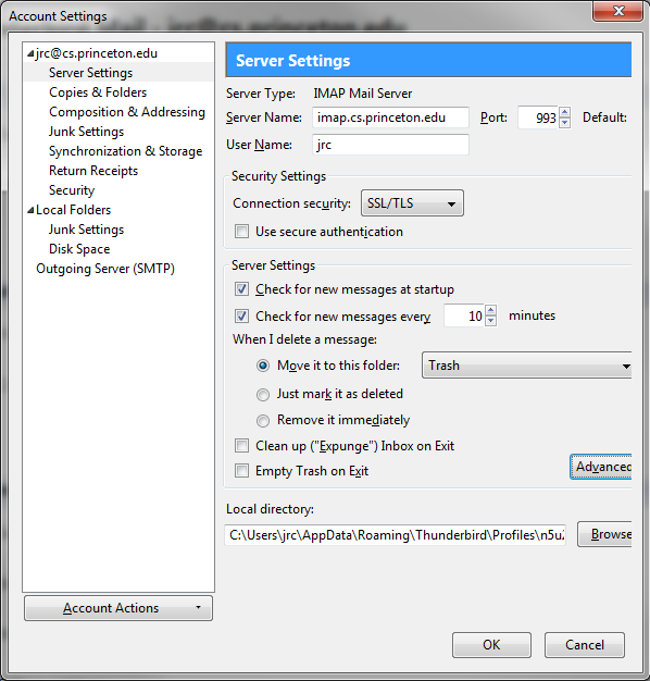 Mozilla/Thunderbird server settings