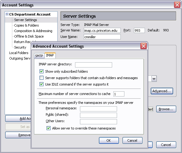 Mozilla/Thunderbird advanced settings