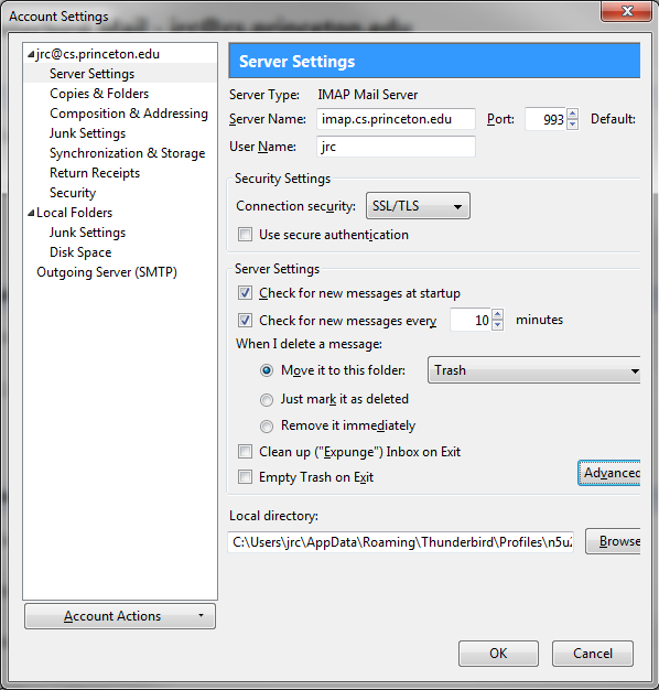 how to change gmail client server settings