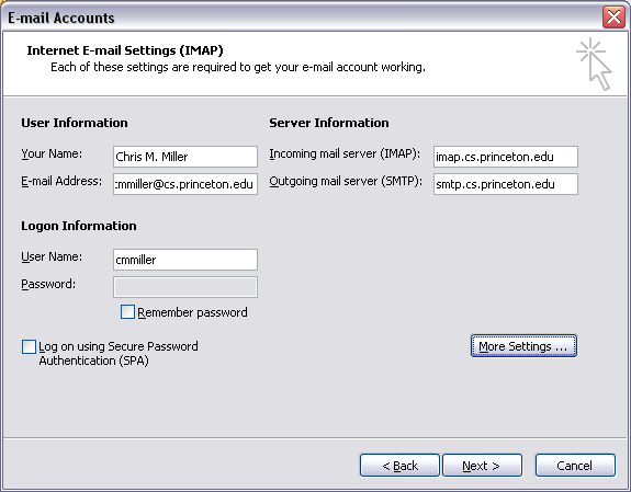 setting up mac mail outgoing imap server