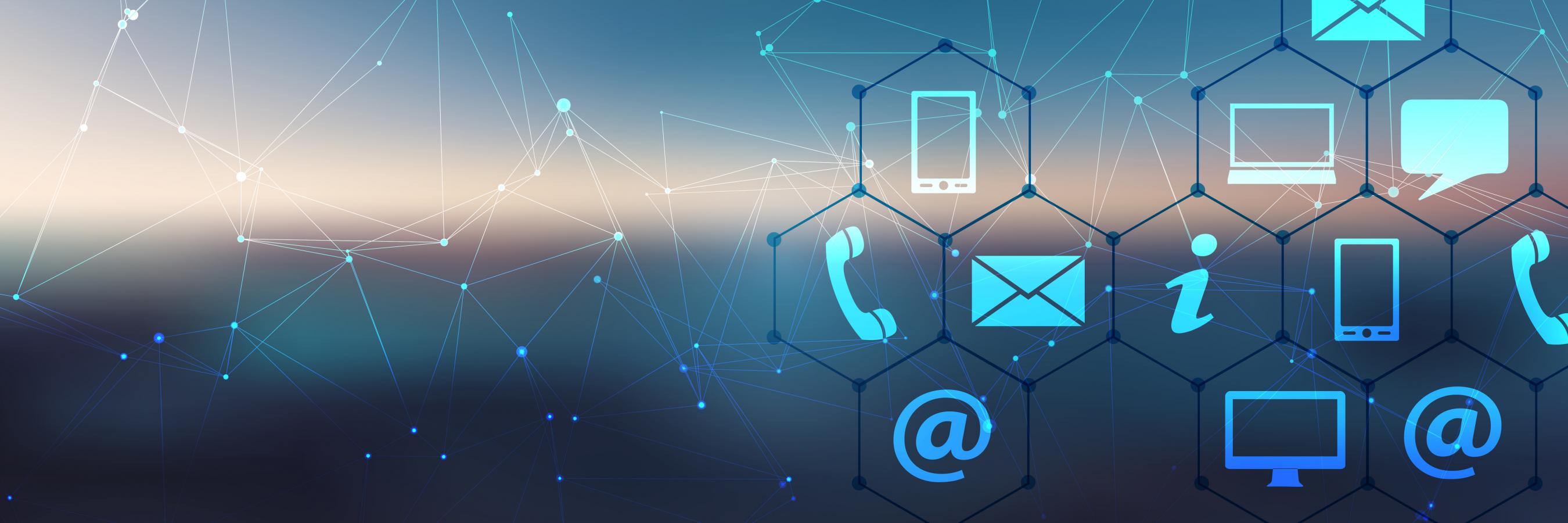 Dark blue background image with support icons
