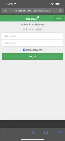 Papercut Login on Phone