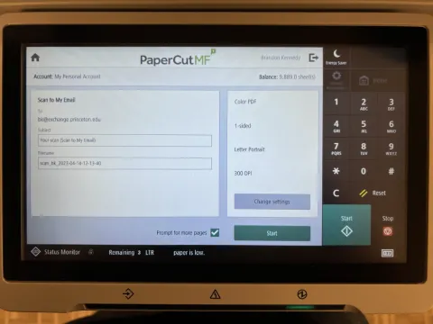 Emailing scan to Princeton email 