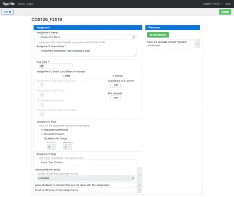 Tigerfile create assignment